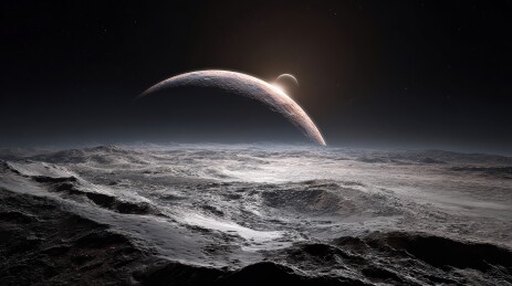 月球表面与环形行星的壮丽景象