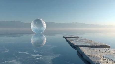 冰球与湖面的静谧景象