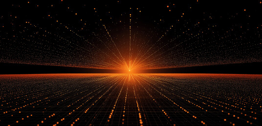 黑底金色光线网格汇聚中心光点