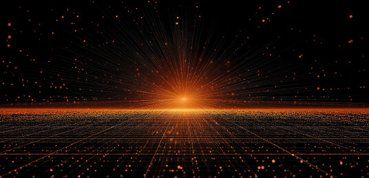 黑底金色光线网格汇聚中心光点