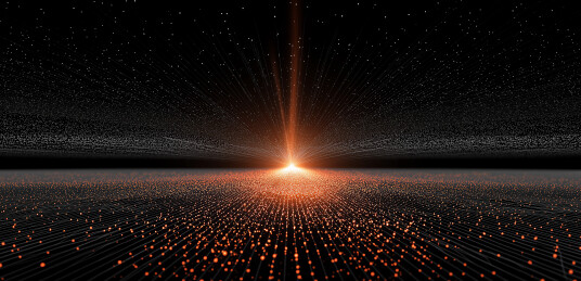 黑底红色光束粒子网格汇聚中心光点