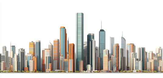 彩色现代城市建筑群天际线全景图