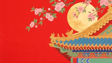 传统建筑与花卉装饰