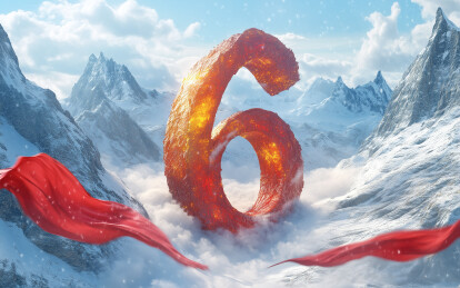 雪山上红色的倒计时艺术字6