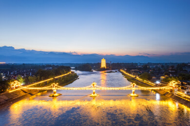 四川崇州元通古镇夜景航拍