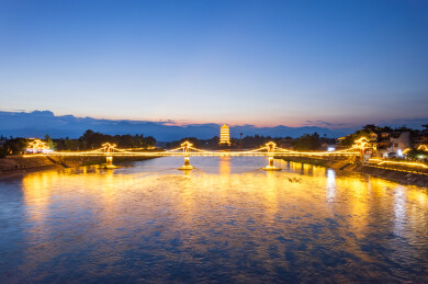 四川崇州元通古镇夜景航拍