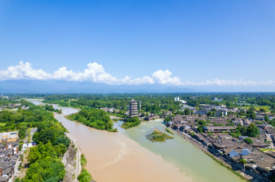 四川崇州元通古镇白昼航拍