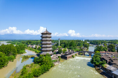 四川崇州元通古镇白昼航拍