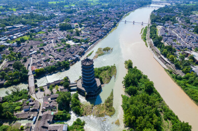 四川崇州元通古镇白昼航拍