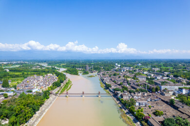 四川崇州元通古镇白昼航拍