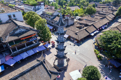 四川元通古镇惜字塔白昼航拍