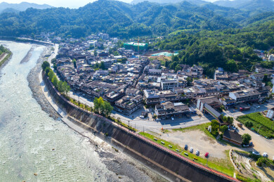 四川彭州海窝子古镇白昼航拍