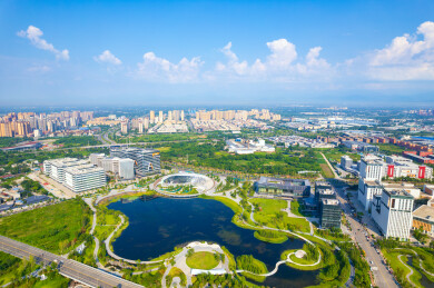 成都彭州市汇通湖白昼航拍