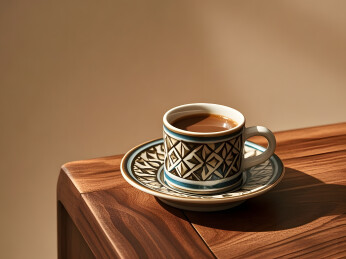 花纹杯配杯碟的精致摆拍