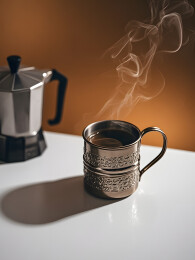 金属杯配壶具的温馨摆拍