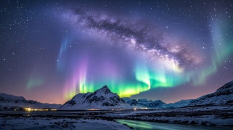 极光冷色调自然风景场景