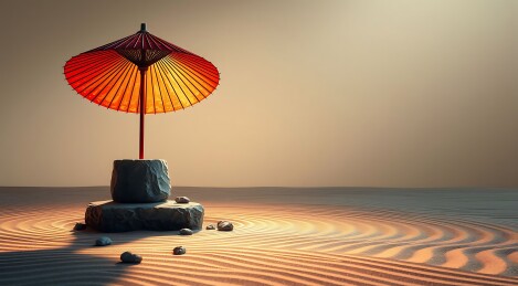禅意沙画中的红伞静石