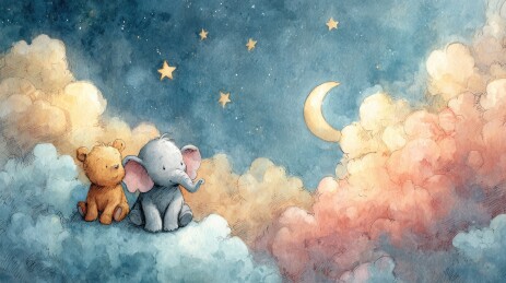 云上小象与熊的梦幻夜景
