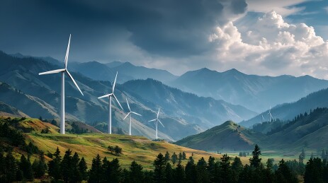 风力发电场与山谷风光