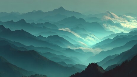 层叠山脉云海景观