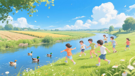 夏日河边嬉戏