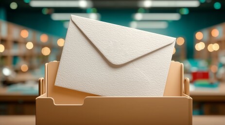 白色信封在办公室文件盒中的特写