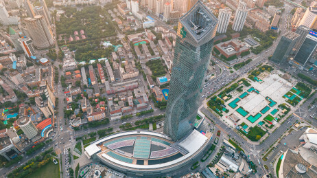 航拍沈阳恒隆广场建筑风光