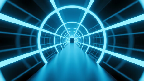 蓝色荧光灯隧道