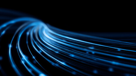 抽象的蓝色发光线在黑色背景上形成波浪