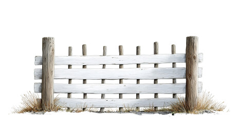 带风化木板和底部草地的旧木栅栏