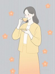 女子饮茶优雅享受休闲时光