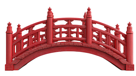 一座传统中国红色拱桥