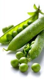 新鲜豌豆荚与散落的豌豆