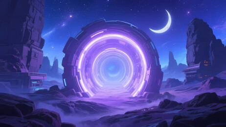 紫色圆形门户星空