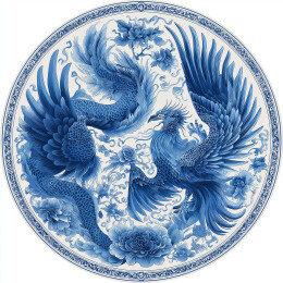 青花瓷盘龙凤图案传统艺术设计素材