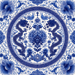 青花瓷龙凤呈祥传统纹样装饰素材