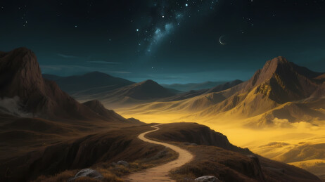 星月点缀的蜿蜒小路