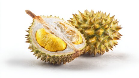 新鲜榴莲一半剥开展示果肉