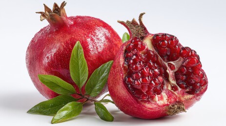 新鲜石榴与切开的石榴展示