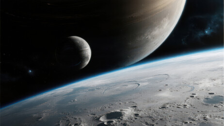 月球表面与行星的壮丽景象