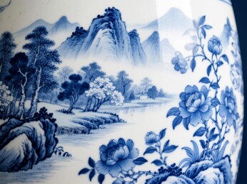 山水青花瓷绘传统国风场景