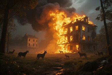 建筑火灾场景插画