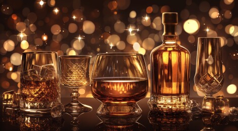 金色酒液威士忌组合
