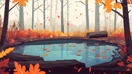 秋林深处的静谧水潭