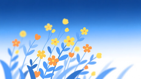 蓝渐变黄橙花朵簇