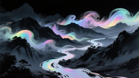 炫彩云烟梦幻山水场景