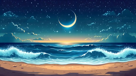 宁静海滩上的银色月光