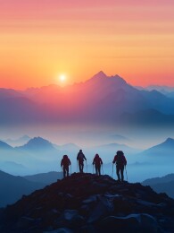 登山爱好者在壮丽山景中攀登