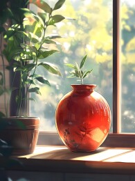 窗台上优雅的玻璃油壶