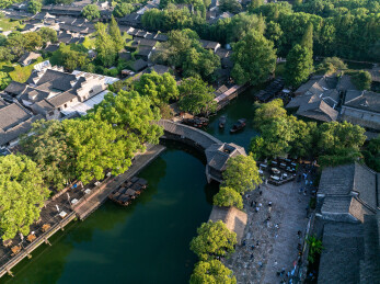 浙江宁波桐乡乌镇西栅古镇江南水乡航拍